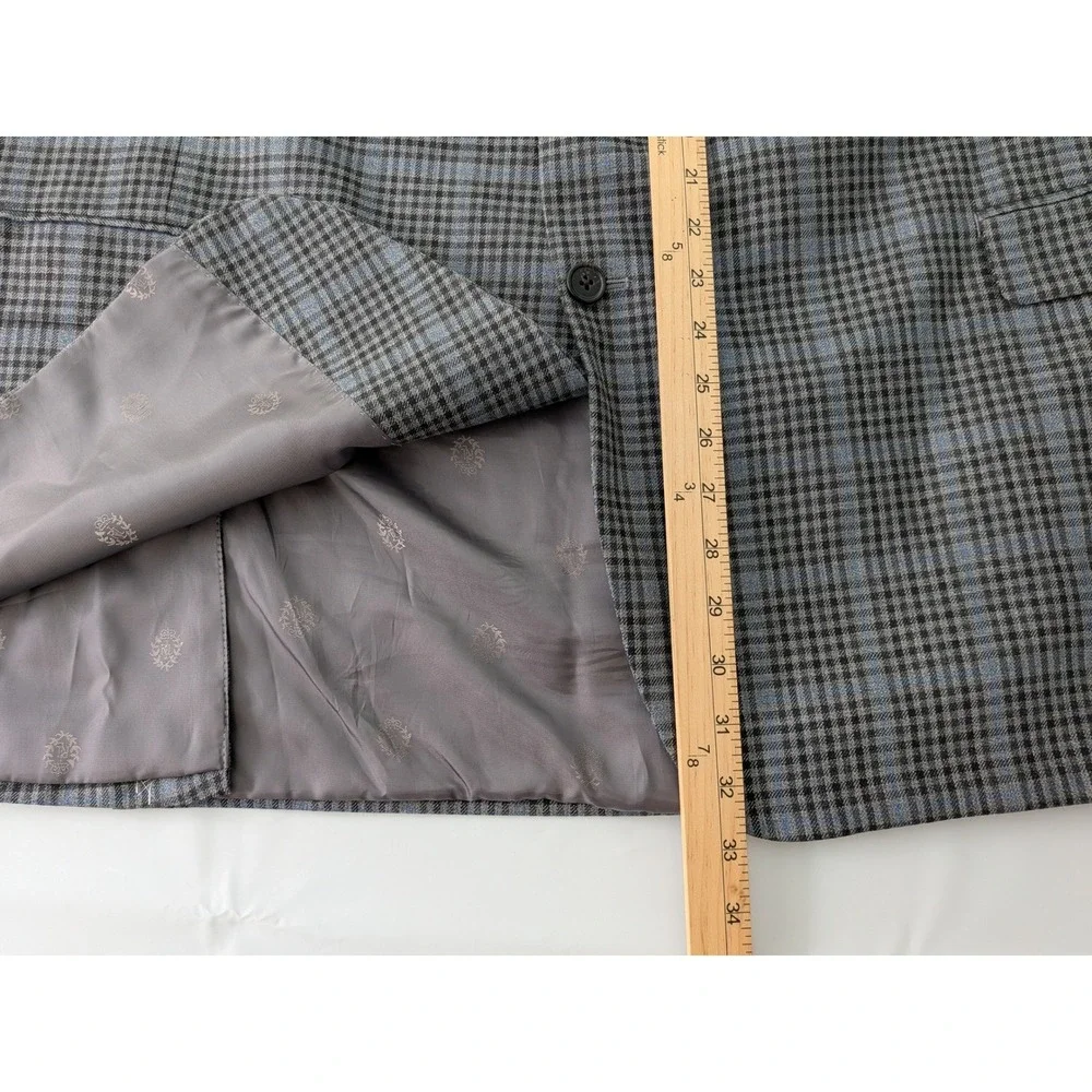 Ralph Lauren Executive‎ Silk Wool Glen Plaid Sport Coat Blazer Grey Blue 54R